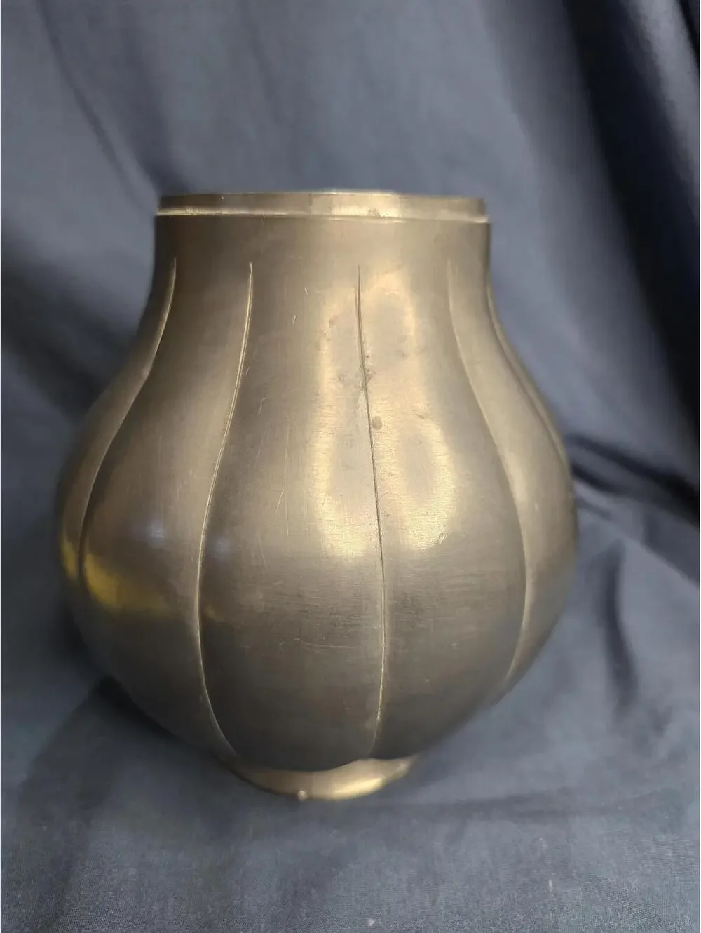 Vintage Brass Copper Patina Ribbed Vase 6